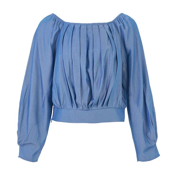 NWT Beautiful Blue Pleated Off-the-shoulder Blouse - Picture 3 of 10